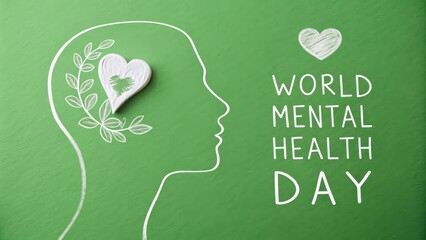 World mental health day illustration with heart and brain outline