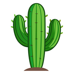 Vibrant green Saguaro cactus with subtle shadows and spiky details, standing proudly in arid earth, evoking desert charm and natural resilience for your projects.