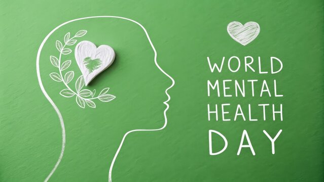 World mental health day illustration with heart and brain outline - Powered by Adobe