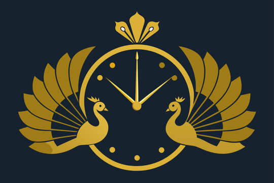 an opulent wall clock displaying two golden peacoc