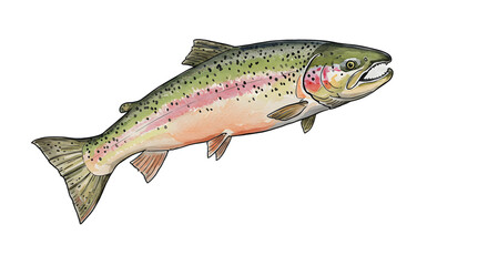 Fototapeta premium Watercolor Rainbow Trout Fish Illustration - Aquatic Wildlife Art png clear alpha channel cutout isolated on transparent background