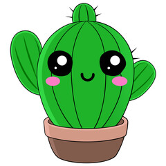 Adorable kawaii cactus character beaming with joy, perfect for delightful branding and cheerful digital content, bringing smiles to any project with its cute charm and vibrant green appeal.