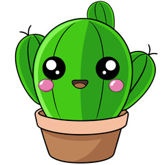 Adorable kawaii potted cactus bringing vibrant charm and playful energy to any project, perfect for delightful designs and cheerful themes.