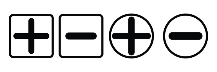 Fototapeta premium Plus and minus icons set with different thicknesses. Vector. EPS 10
