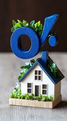 Homeownership concept with percentage symbol and house, symbolizing mortgage rates and real estate.