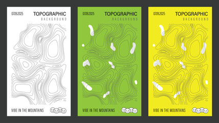 Topographic Background Vector Art with Mountain Vibes in White, Green, and Yellow