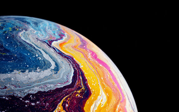 Colorful and vibrant abstract liquid swirl pattern on a spherical shape