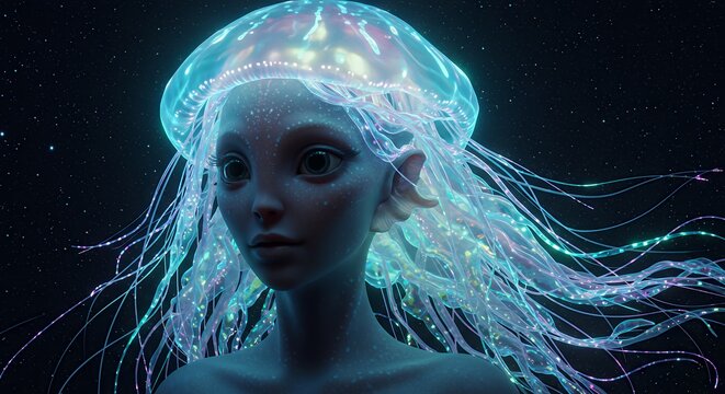 Glowing jellyfish woman portrait
