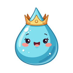 Happy water droplet character wearing a golden crown