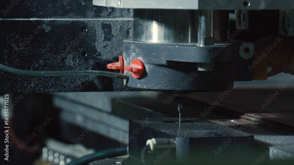 Poster close up of a cnc milling machine meticulously carving a piece of material, highlighting the precisi