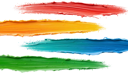 Colorful Paint Strokes – Red, Yellow, Green, and Blue Wavy Lines Horizontal isolated on transparent background