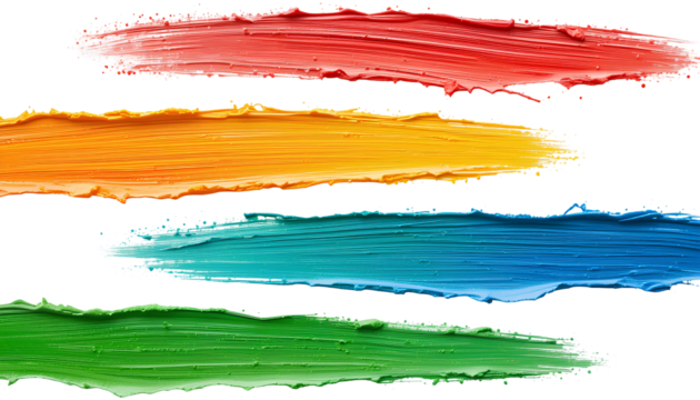 Colorful Paint Strokes – Red, Yellow, Green, and Blue Wavy Lines Horizontal isolated on transparent background