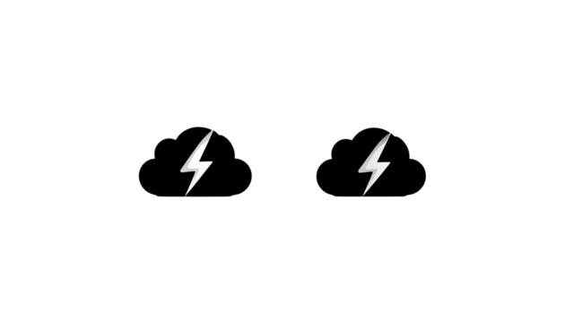 Black and White Weather Icons – Cloud with Lightning Bolt Symbol isolated on transparent background