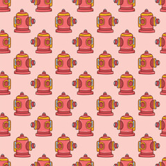 Seamless pattern with cartoon fire hydrants colorful illustration flat style for kids hand drawing
