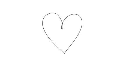 Minimalistic line drawing of a heart shape isolated PNG with Transparent Background