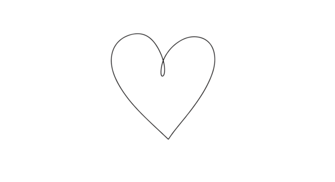 Minimalistic line drawing of a heart shape isolated PNG with Transparent Background