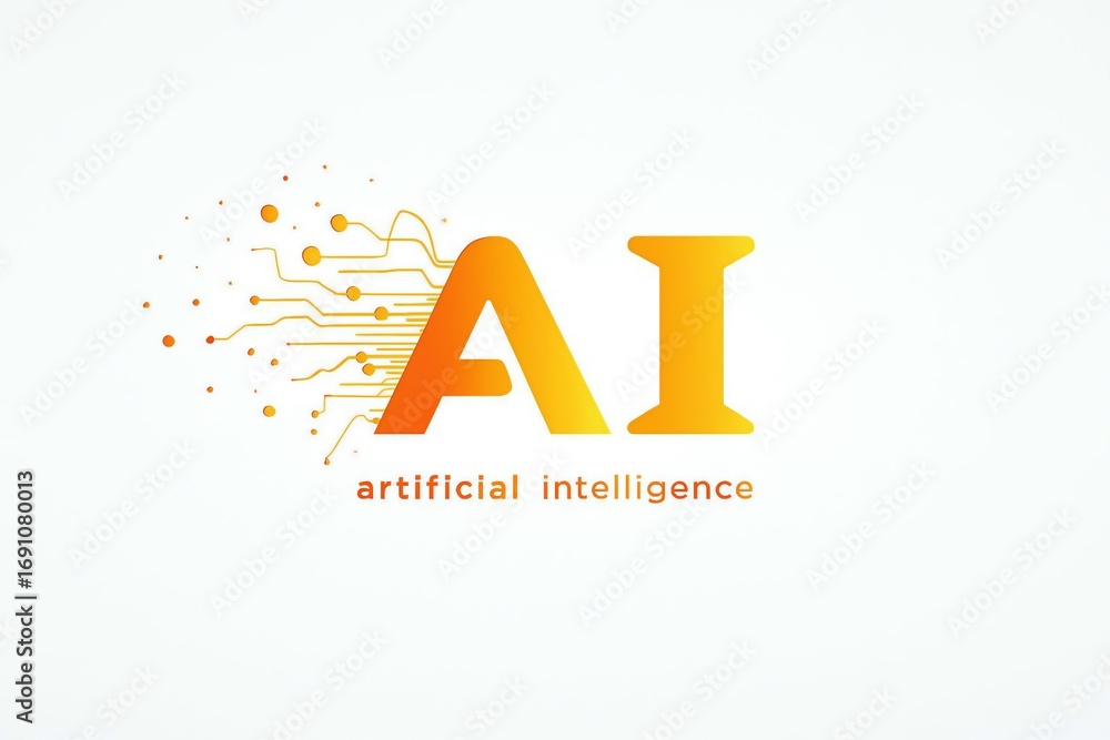 Poster digital artificial intelligence ai logo with abstract circuit board elements and text