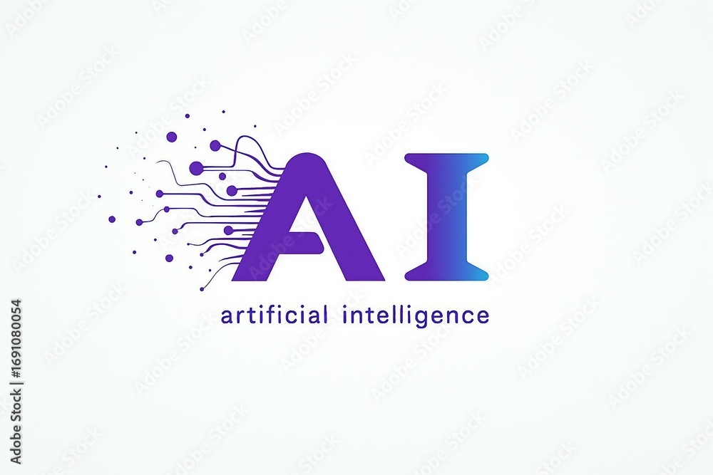 Poster abstract ai logo with digital circuit elements and the words artificial intelligence
