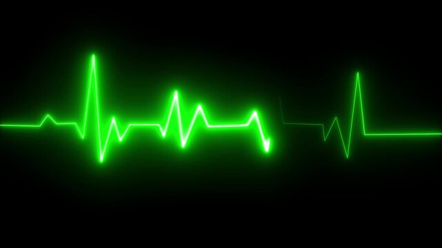Lines of pulse concept of 4k Resolution. Heart beat monitor, ecg concept in loop. Abstract glowing Neon effect heartbeat line seamless looping video. Heartbeat Line Frequency 4k Resolution.  ECG Heart