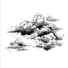 japanese style clouds drawing ink drawing vector high contrast high quality drawing japanese tattoo design cross hatching drawing subtle ink splatters white b