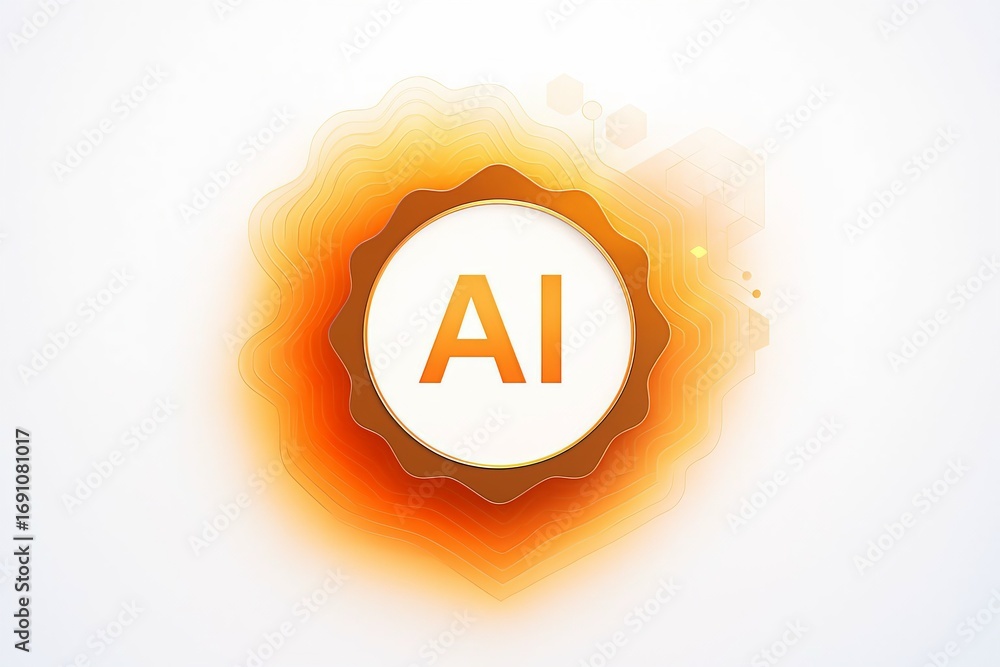 Poster abstract oval shape with ai text and fiery orange and yellow gradient background