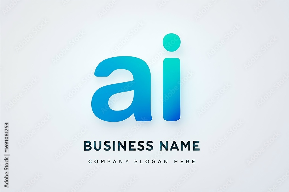 Poster modern ai logo with gradient blue letters and placeholder text for business name and slogan