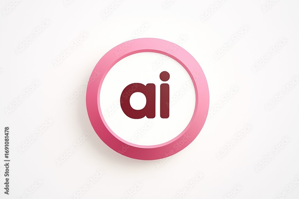Poster close up of a pink oval button with the letters ai in dark red on a white background