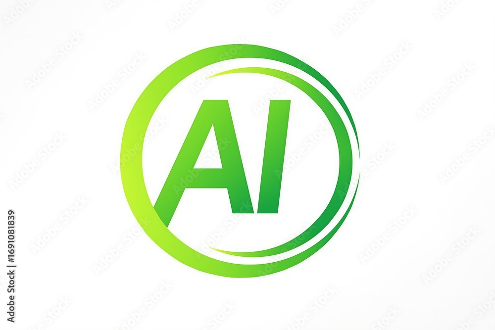 Poster green ai logo inside an oval shape with a gradient effect on a white background