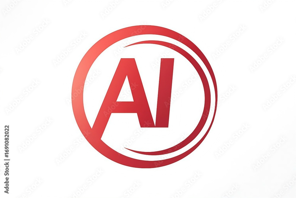 Poster red ai logo inside a circular frame representing artificial intelligence and technology