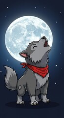 Cartoon wolf howling at the moon