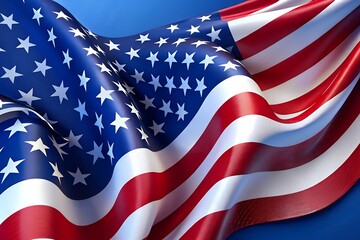Waving american flag with stars and stripes against a blue background