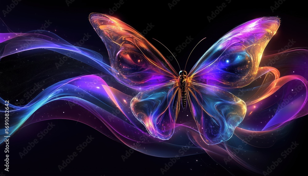 Poster futuristic wave: shiny abstract butterfly - a dazzling and contemporary representation of a butterfl