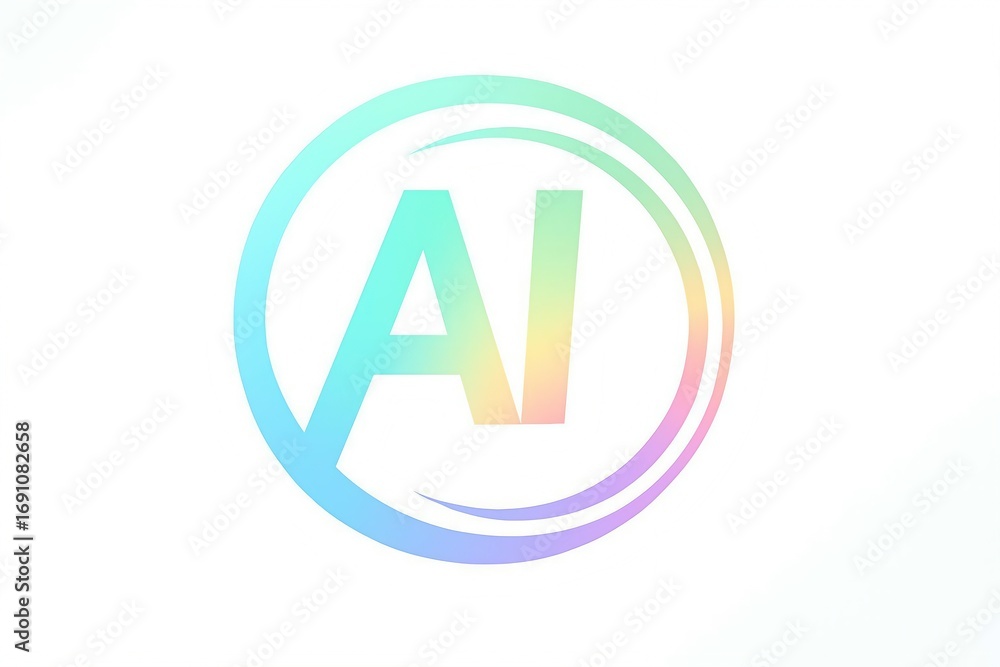 Poster abstract ai logo with holographic gradient effect and circular design