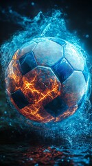 Dynamic soccer ball bursting with fiery energy, perfect for sports branding and powerful visuals