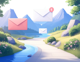3d minimal online mail sending. fast online communication. set of mail icon with noti