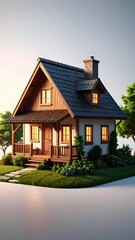 Naklejka premium A charming and cozy house nestled amidst lush greenery with a warm and inviting atmosphere