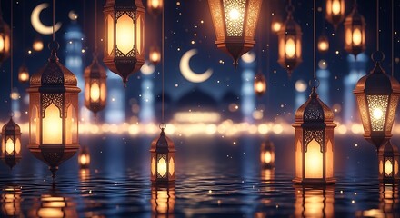 Obraz premium Mystical Ramadan Night Scene with Lanterns.