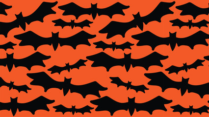 Black bat silhouettes on an orange background, perfect for Halloween themes.