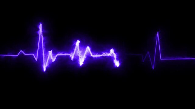 Lines of pulse concept of 4k Resolution. Heart beat monitor, ecg concept in loop. Abstract glowing Neon effect heartbeat line seamless looping video. Heartbeat Line Frequency 4k Resolution.  ECG Heart