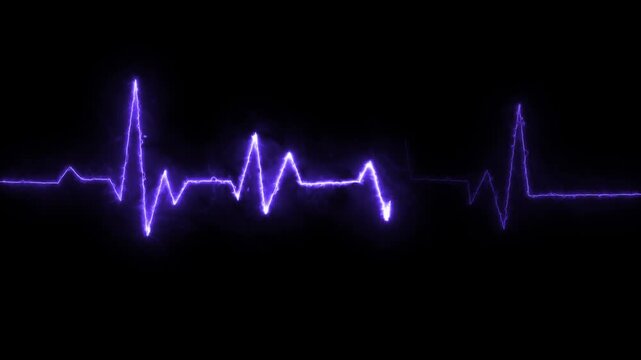 Lines of pulse concept of 4k Resolution. Heart beat monitor, ecg concept in loop. Abstract glowing Neon effect heartbeat line seamless looping video. Heartbeat Line Frequency 4k Resolution.  ECG Heart