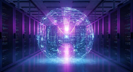 Advanced Data Processing in a Futuristic Server Room.