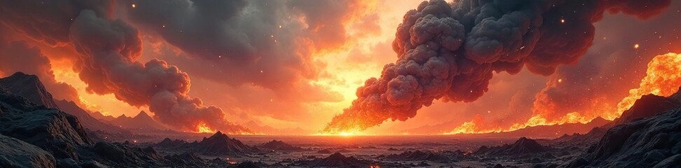 Epic clash of titans, colossal forces collide in a dramatic showdown of immense power and destruction  A spectacle of raw, untamed energy ,  collision,  legendary battle