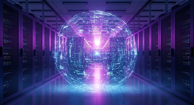 Advanced Data Processing in a Futuristic Server Room. - Powered by Adobe