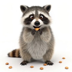 Fototapeta premium funny animal reactions Cute raccoon happily munching on a snack amidst scattered treats. 