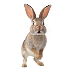 Fototapeta premium funny animal reactions A rabbit in a playful pose with big ears and a surprised expression.