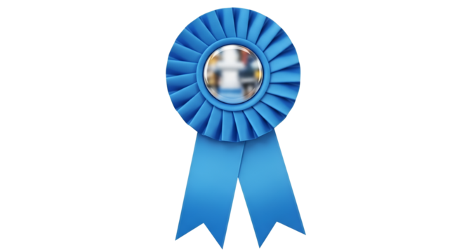 Blue ribbon rosette award isolated PNG with Transparent Background
