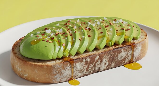Avocado toast with olive oil on a white plate