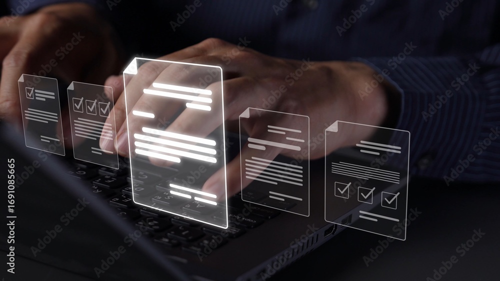 Poster online document management, cloud-based document access, secure digital file storage, paperless docu