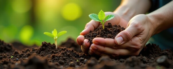 Protecting delicate seedlings, hands cradling new life, Earth Day , nature conservation, love