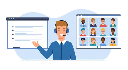 Engaging online presentation with diverse participants and enthusiastic instructor displayed